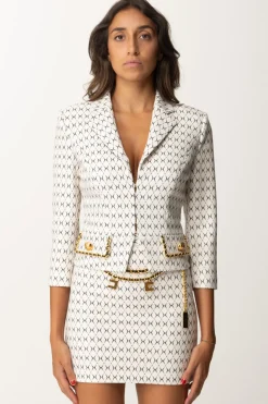 Elisabetta Franchi Giacca Cropped Stampa Rombi con CatenaBURRO/NERO