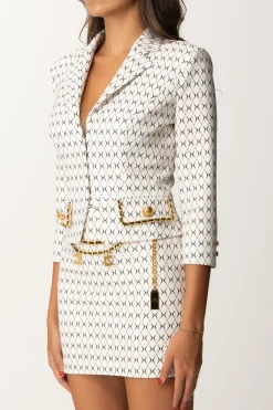 Elisabetta Franchi Giacca Cropped Stampa Rombi con CatenaBURRO/NERO