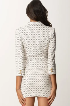 Elisabetta Franchi Giacca Cropped Stampa Rombi con CatenaBURRO/NERO