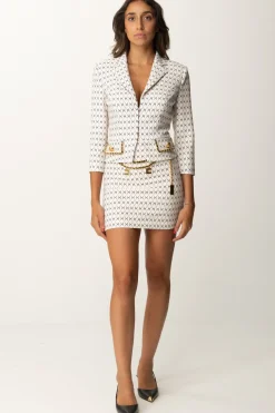 Elisabetta Franchi Giacca Cropped Stampa Rombi con CatenaBURRO/NERO