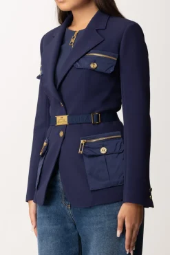 Elisabetta Franchi Giacca con Tasconi e CinturaNAVY