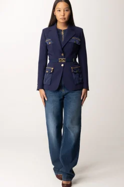 Elisabetta Franchi Giacca con Tasconi e CinturaNAVY