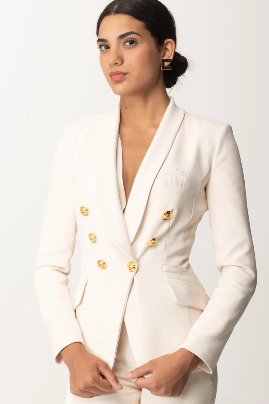 Elisabetta Franchi Giacca Doppiopetto con Ricamo StemmaBURRO