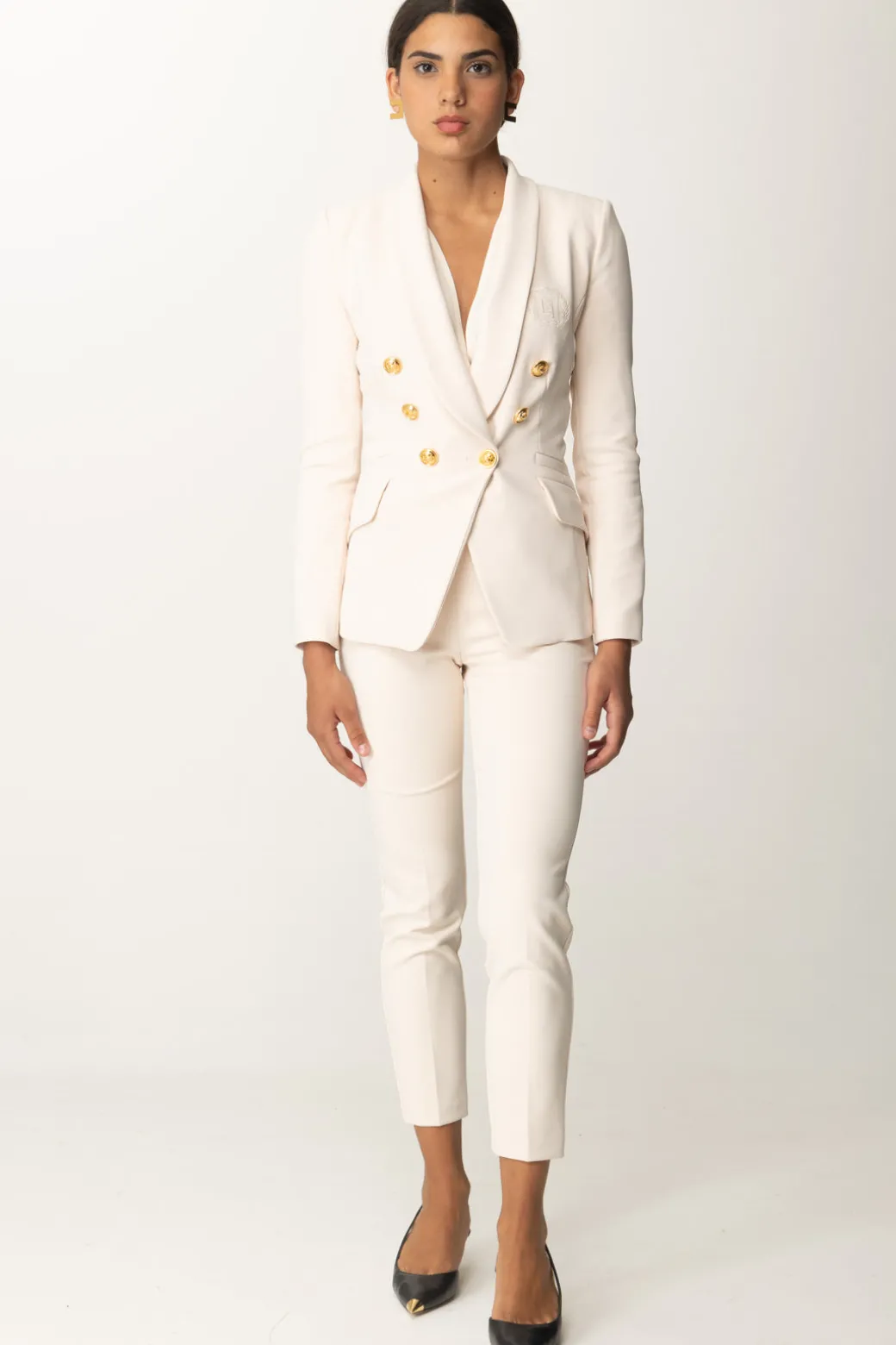 Elisabetta Franchi Giacca Doppiopetto con Ricamo StemmaBURRO