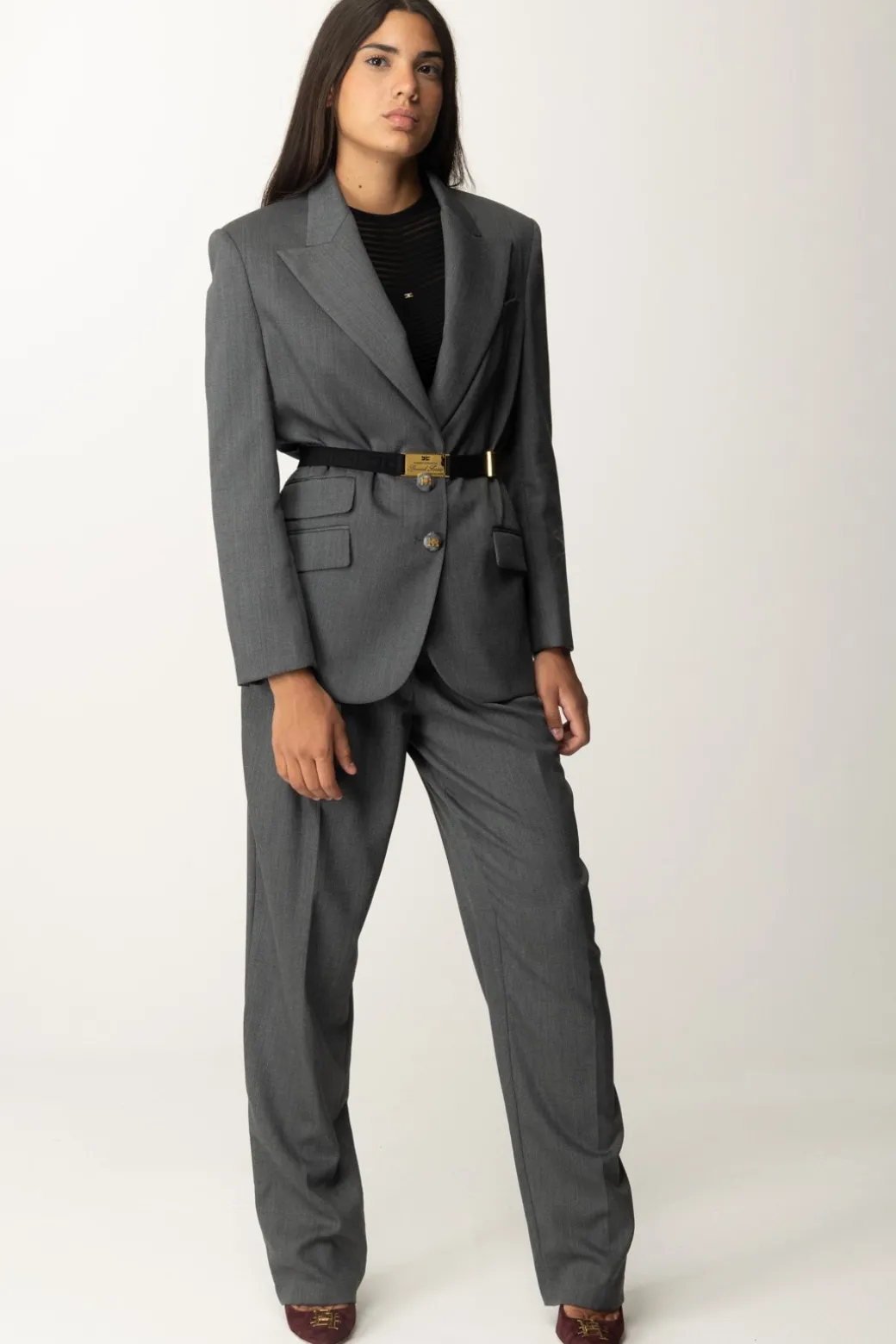 Elisabetta Franchi Giacca In Fresco Lana con CinturaSTEEL MELANGE