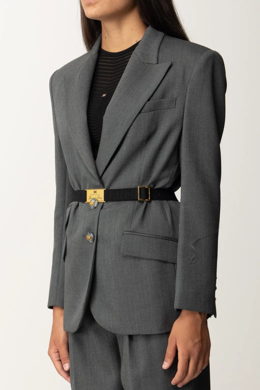 Elisabetta Franchi Giacca In Fresco Lana con CinturaSTEEL MELANGE