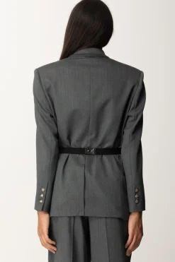 Elisabetta Franchi Giacca In Fresco Lana con CinturaSTEEL MELANGE
