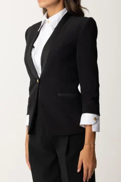 Elisabetta Franchi Giacca con Dettagli In Raso e Polsini In CotoneNERO