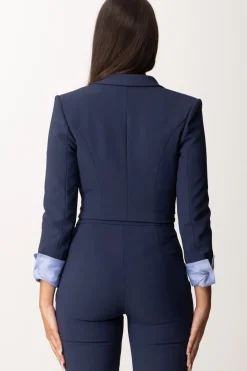Elisabetta Franchi Giacca Crop con Zip e Maniche a Tre QuartiNAVY