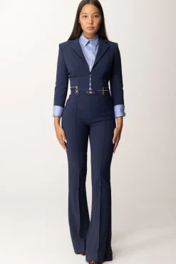 Elisabetta Franchi Giacca Crop con Zip e Maniche a Tre QuartiNAVY