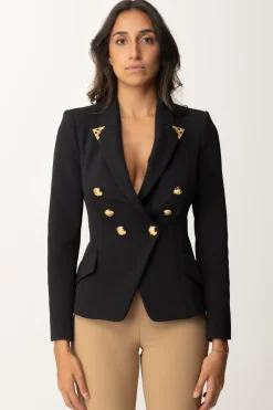Elisabetta Franchi Giacca Doppiopetto Stretch con Puntali GoldNERO
