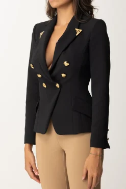 Elisabetta Franchi Giacca Doppiopetto Stretch con Puntali GoldNERO