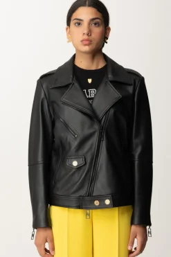 Elisabetta Franchi Giacca In Pelle Biker OversizeNERO