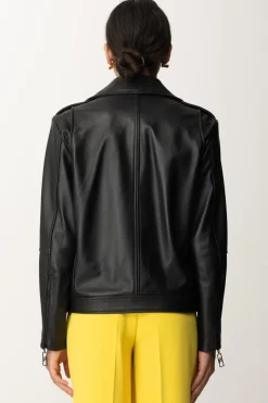 Elisabetta Franchi Giacca In Pelle Biker OversizeNERO