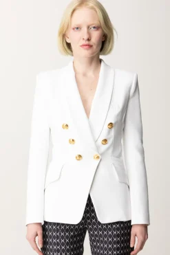 Elisabetta Franchi Giacca Doppiopetto con Ricamo StemmaAVORIO