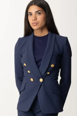Elisabetta Franchi Giacca Doppiopetto con Ricamo StemmaNAVY