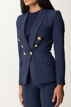 Elisabetta Franchi Giacca Doppiopetto con Ricamo StemmaNAVY