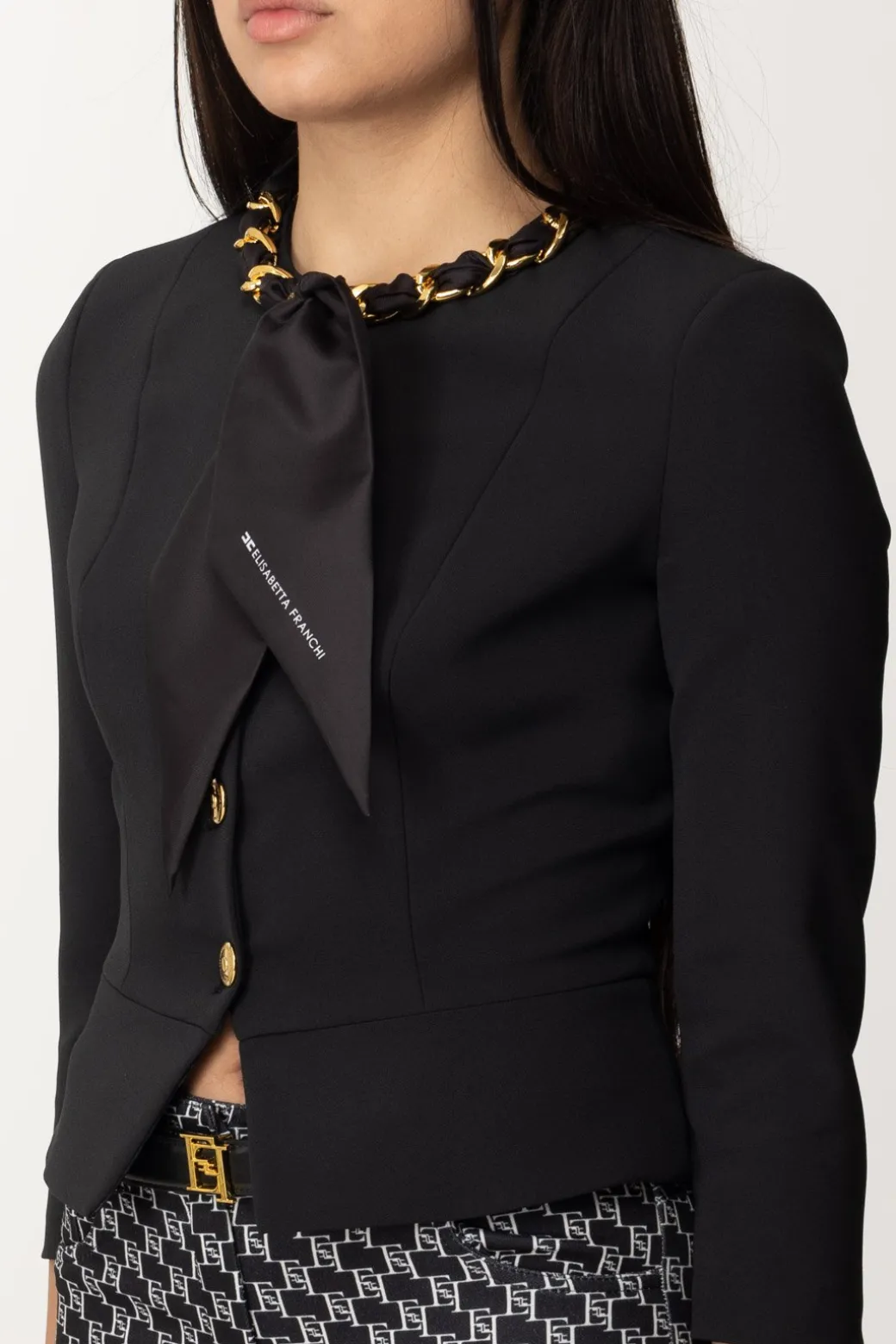 Elisabetta Franchi Giacca con Accessorio In CatenaNERO