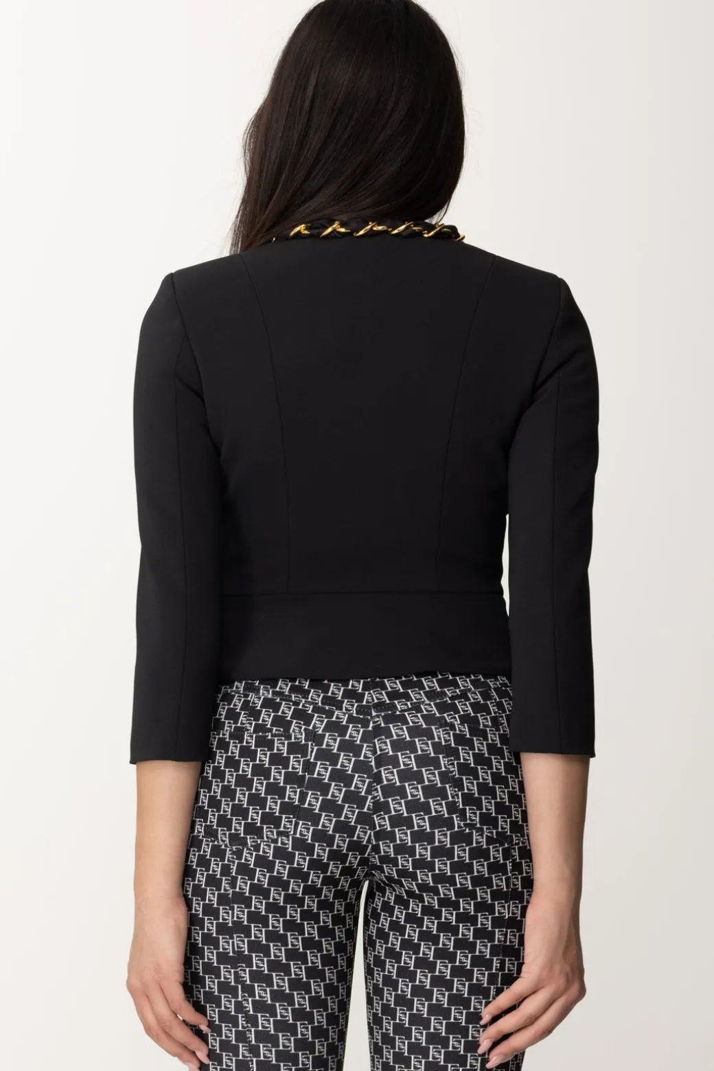 Elisabetta Franchi Giacca con Accessorio In CatenaNERO