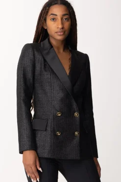 Elisabetta Franchi Giacca Doppiopetto In Tweed LaminatoNERO