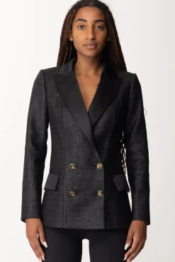 Elisabetta Franchi Giacca Doppiopetto In Tweed LaminatoNERO