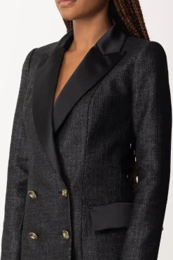 Elisabetta Franchi Giacca Doppiopetto In Tweed LaminatoNERO