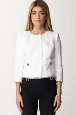 Elisabetta Franchi Giacca Corta In Tweed Lurex con CharmsAVORIO