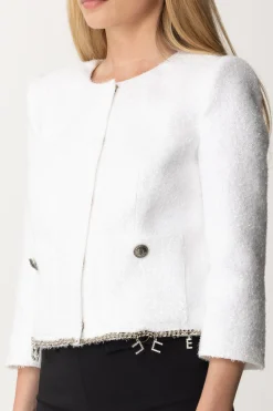 Elisabetta Franchi Giacca Corta In Tweed Lurex con CharmsAVORIO