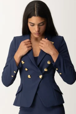 Elisabetta Franchi Giacca Doppiopetto Stretch con Puntali GoldNAVY
