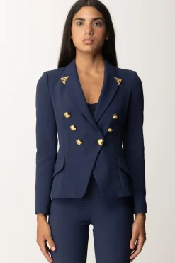 Elisabetta Franchi Giacca Doppiopetto Stretch con Puntali GoldNAVY