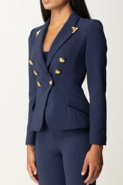 Elisabetta Franchi Giacca Doppiopetto Stretch con Puntali GoldNAVY