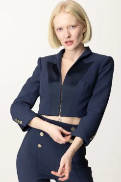 Elisabetta Franchi Giacca Crop con Maniche a 3/4NAVY