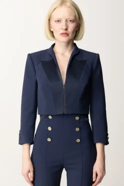 Elisabetta Franchi Giacca Crop con Maniche a 3/4NAVY