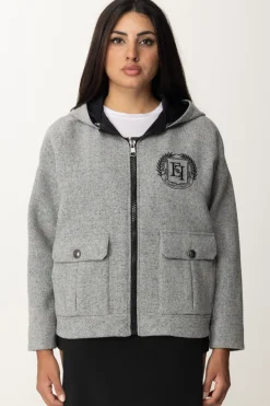 Elisabetta Franchi Giubbotto In Panno con Zip e CappuccioGRIGIO MELANGE