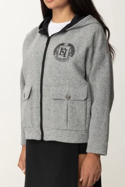 Elisabetta Franchi Giubbotto In Panno con Zip e CappuccioGRIGIO MELANGE