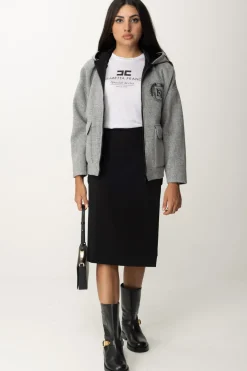 Elisabetta Franchi Giubbotto In Panno con Zip e CappuccioGRIGIO MELANGE