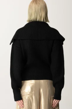 Elisabetta Franchi Giubbotto Tricot con Inserti In Pelle SinteticaNERO