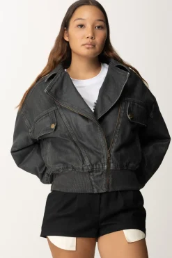 Elisabetta Franchi Giubbotto Crop In Jeans LucidoSTEEL