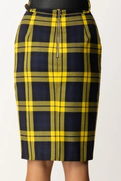 Elisabetta Franchi Gonna Tartan a Tubino con CinturaNAVY/MIMOSA