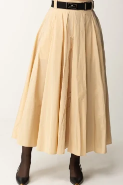 Elisabetta Franchi Gonna Longuette a Pieghe con CinturaCREMA