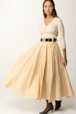 Elisabetta Franchi Gonna Longuette a Pieghe con CinturaCREMA