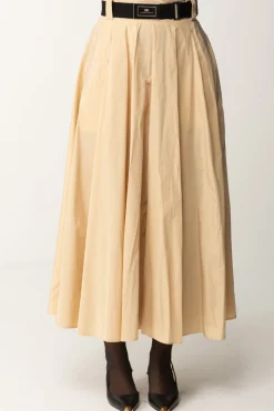 Elisabetta Franchi Gonna Longuette a Pieghe con CinturaCREMA