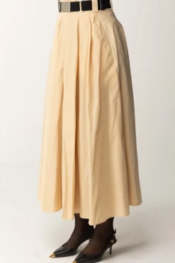 Elisabetta Franchi Gonna Longuette a Pieghe con CinturaCREMA