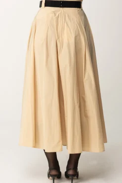 Elisabetta Franchi Gonna Longuette a Pieghe con CinturaCREMA