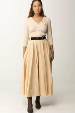 Elisabetta Franchi Gonna Longuette a Pieghe con CinturaCREMA