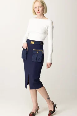 Elisabetta Franchi Gonna a Tubino con Cintura e TasconiNAVY