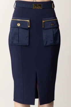 Elisabetta Franchi Gonna a Tubino con Cintura e TasconiNAVY