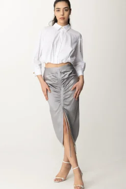 Elisabetta Franchi Gonna Midi In Satin DrappeggiataPIOMBO