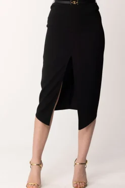 Elisabetta Franchi Gonna Midi con Spacco e CinturaNERO