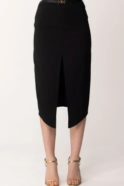 Elisabetta Franchi Gonna Midi con Spacco e CinturaNERO